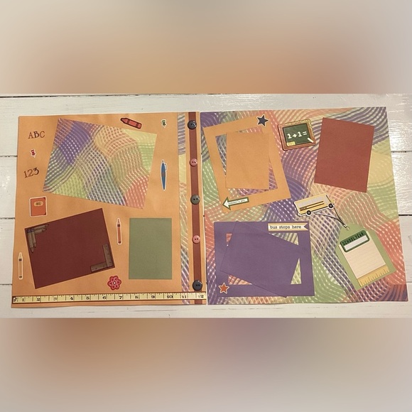 Pre-Made 12x12 School Colorful Scrapbook Page Set-includes 4 school theme pages - Picture 2 of 7